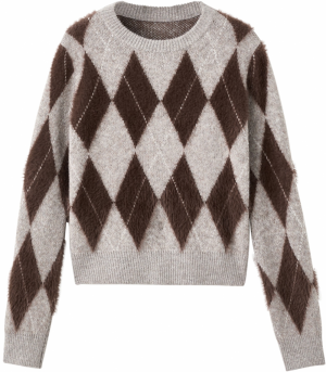 MANGO Sveter 'ROMBETE'  čokoládová / sivá