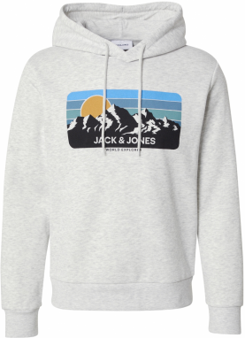 JACK & JONES Mikina 'JWHPEAK'  piesková / dymovo modrá / čierna / biela melírovaná