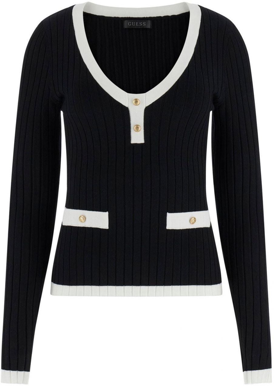 GUESS Sveter 'LAUREL'  čierna / biela