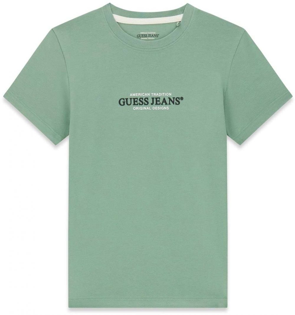 GUESS JEANS Tričko  zelená / čierna / biela