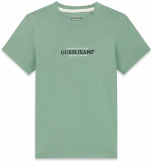 GUESS JEANS Tričko  zelená / čierna / biela