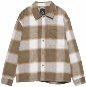 Pull&Bear Prechodná bunda  piesková / béžová melírovaná / biela