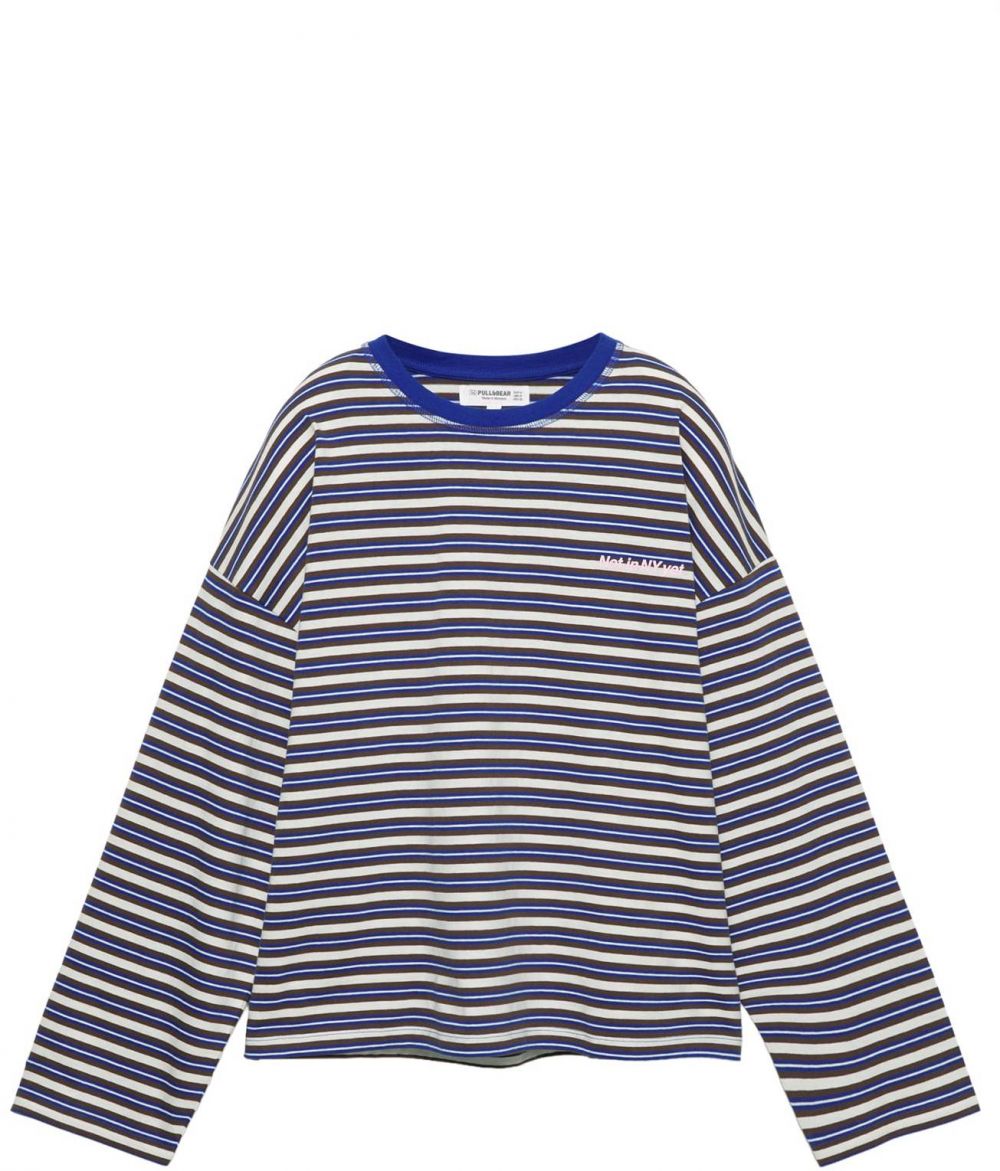 Pull&Bear Tričko 'PACIFIC'  námornícka modrá / pastelovo ružová / čierna / biela