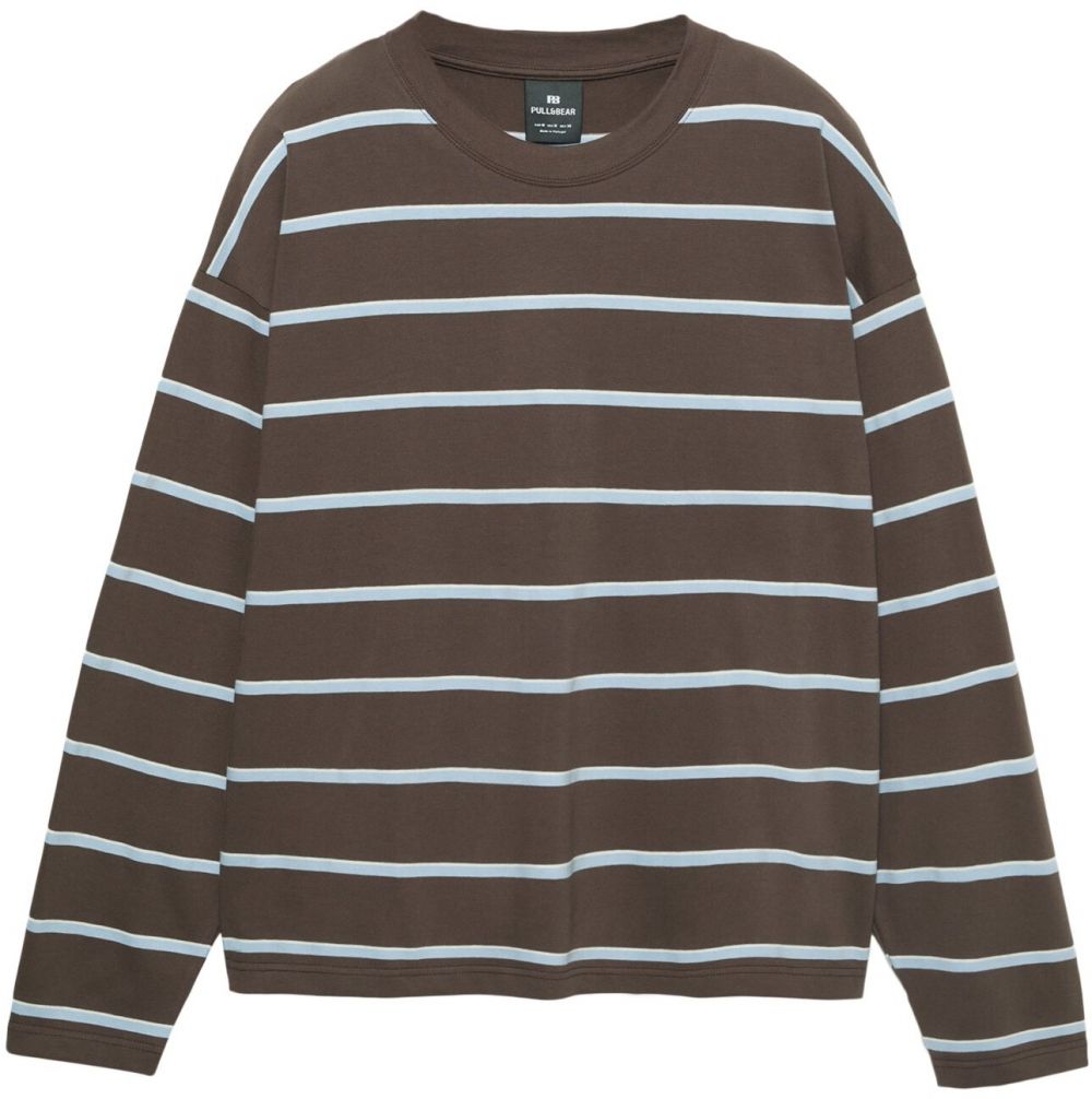 Pull&Bear Tričko  svetlomodrá / čokoládová / biela