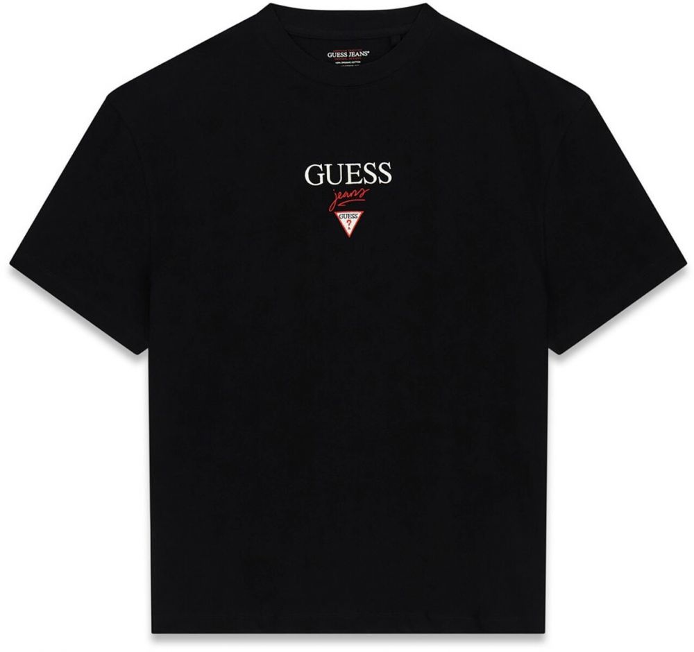 GUESS JEANS Tričko 'BAKER'  tmavočervená / čierna / biela