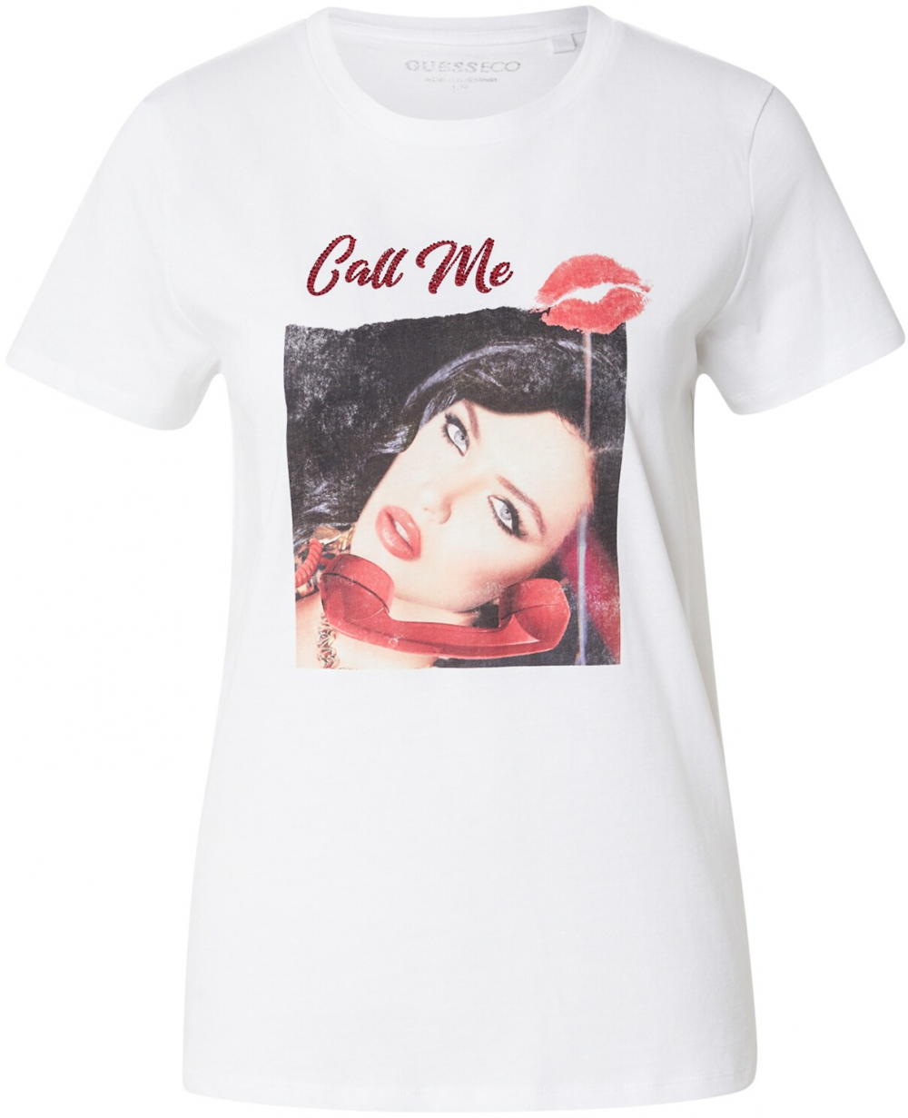 GUESS Tričko 'CALL ME EASY'  svetlosivá / krvavo červená / čierna / biela