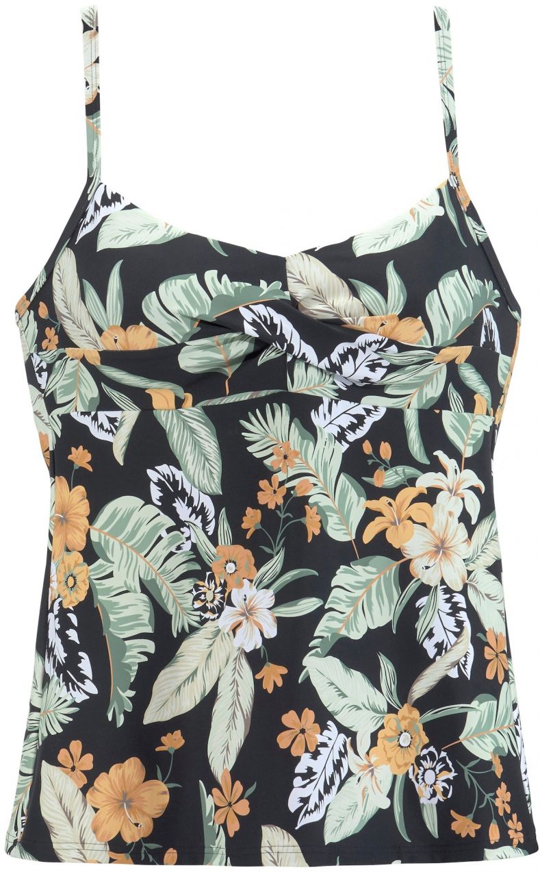 SUNSEEKER Tankinový top  trávovo zelená / svetlooranžová / čierna