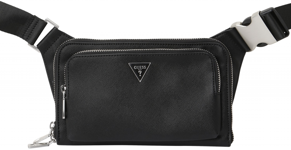 GUESS Ľadvinka 'MILANO FLAT BUMBAG W FRT PKT'  čierna