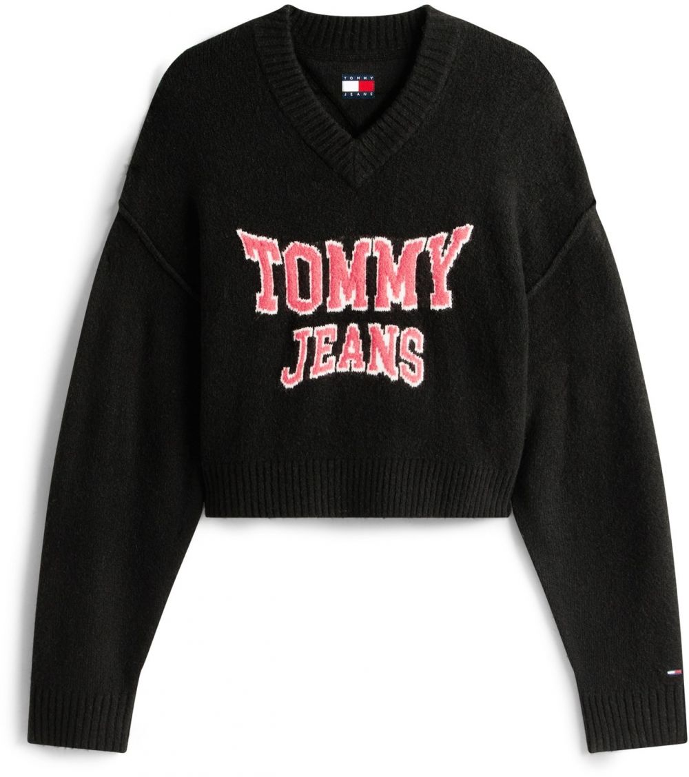 Tommy Jeans Sveter 'VARSITY'  svetločervená / čierna / biela