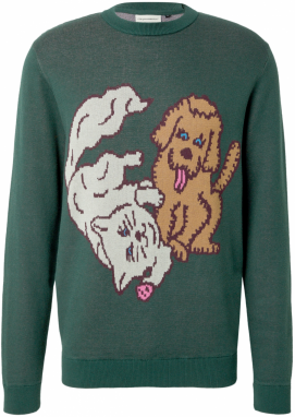 Cleptomanicx Sveter 'Cat & Dog'  azúrová / hnedá / jedľová / biela