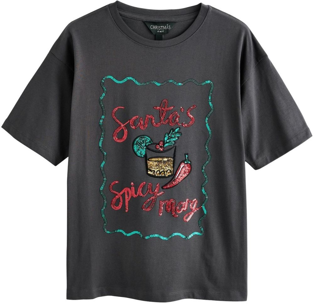 Next Tričko 'Festive Sequin Spicy Margarita'  zlatá / smaragdová / tmavočervená / čierna