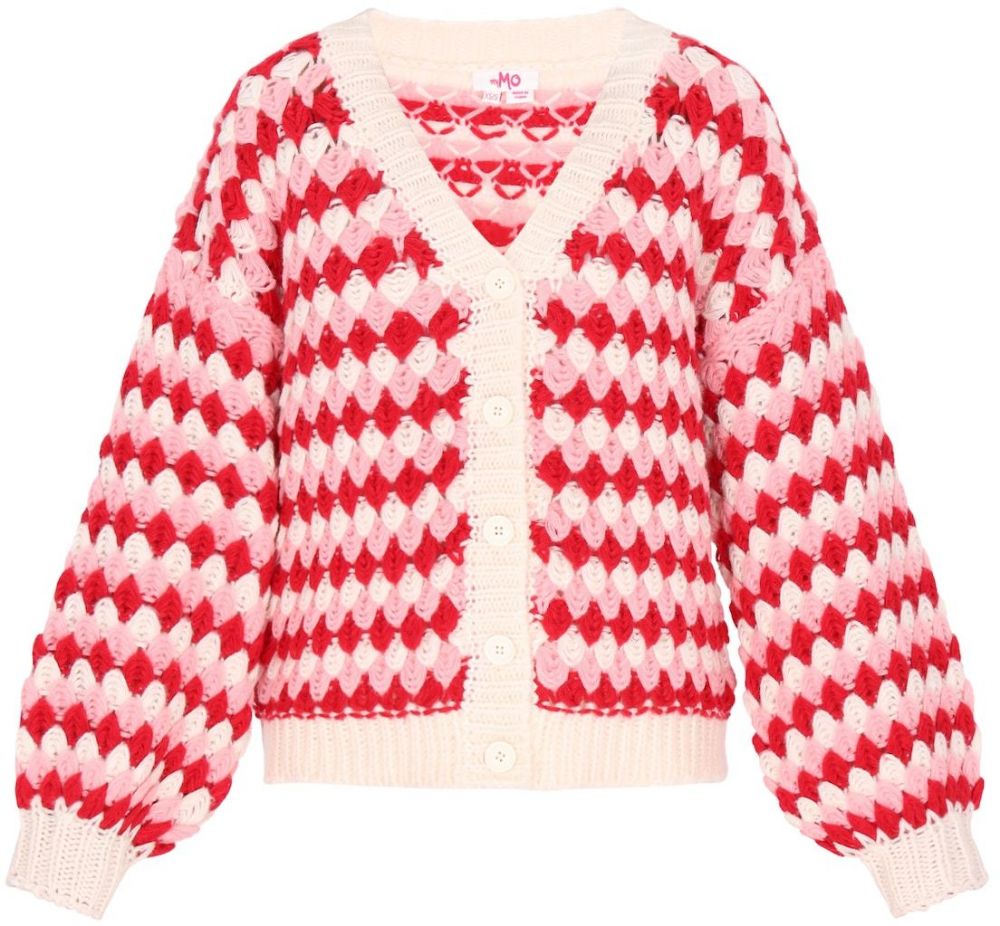 MYMO Kardigán  béžová / svetloružová / červená