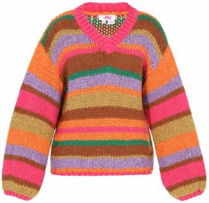 MYMO Oversize sveter  hnedá / levanduľová / oranžová / malinová
