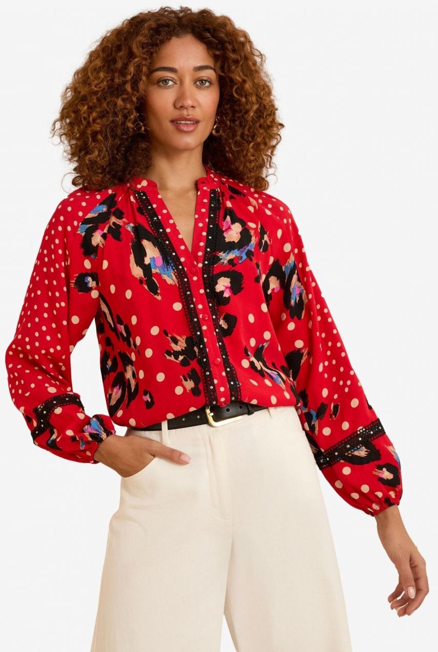 love & roses Blúzka  béžová / ružová / červená / čierna