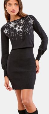 Lipsy Pletené šaty  čierna / strieborná