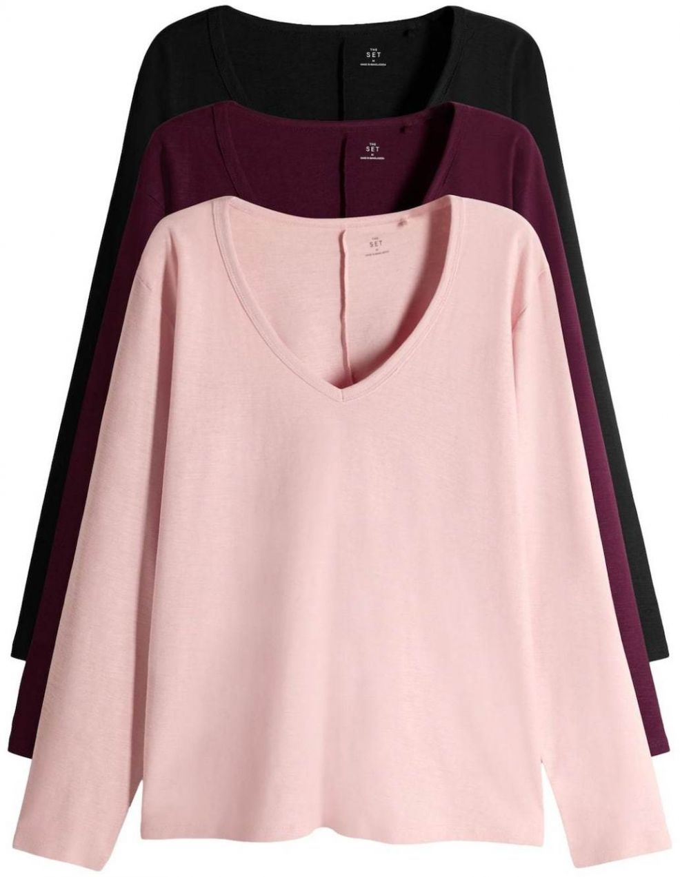 The Set Tričko  ružová / vínovo červená / čierna