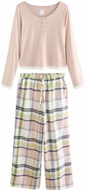 Next Pyžamo  béžová / neónovo zelená / púdrová