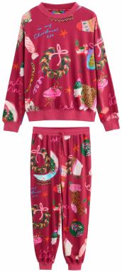 Next Pyžamo  svetlohnedá / tmavozelená / farba lesného ovocia / ružová