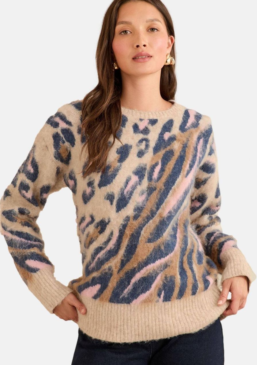 love & roses Sveter  béžová / tmavomodrá / sépiová / ružová