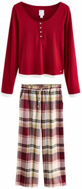 Next Pyžamo  svetlozelená / vínovo červená / čerešňová / biela