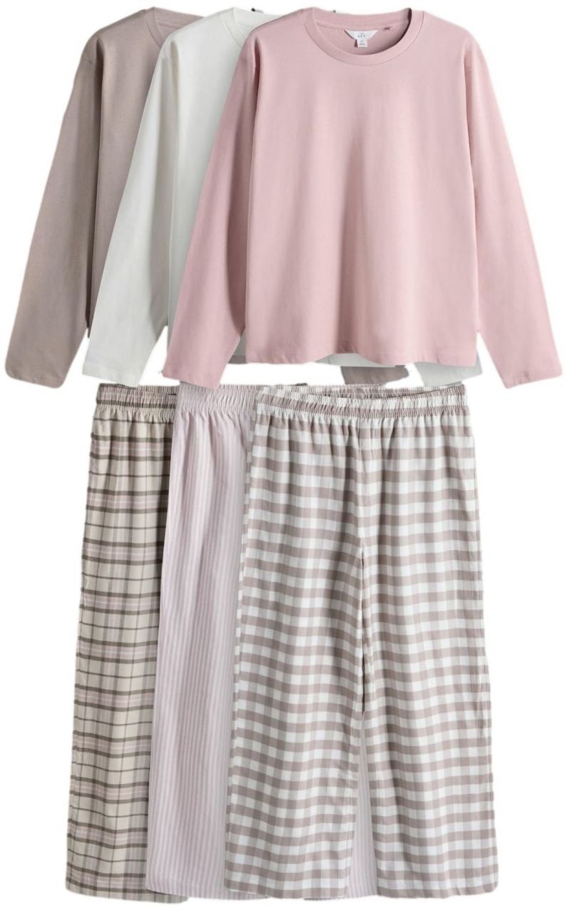 The Set Pyžamo  tmavobéžová / ružová / šedobiela
