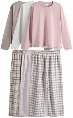 The Set Pyžamo  tmavobéžová / ružová / šedobiela