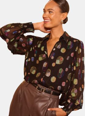 love & roses Blúzka  hnedá / zlatá / trstinová / rosé