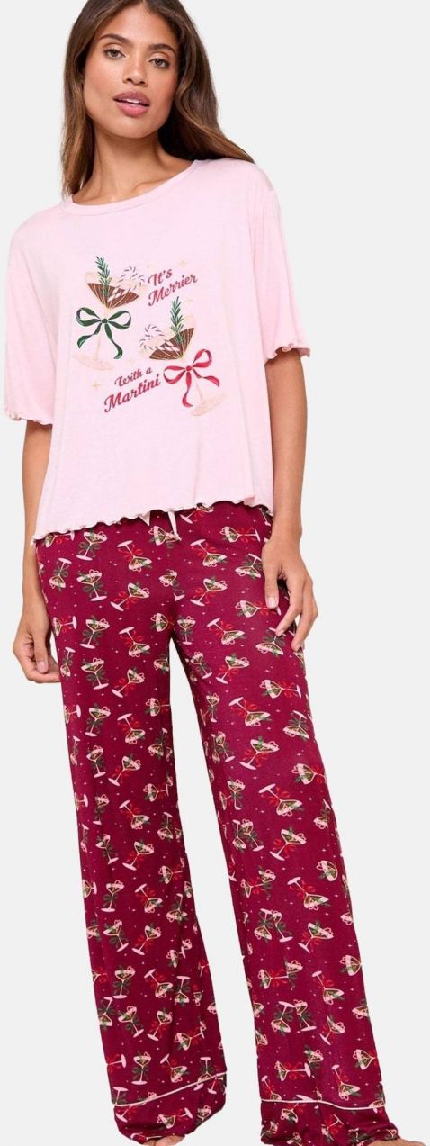 Lipsy Pyžamo  zelená / ružová / vínovo červená