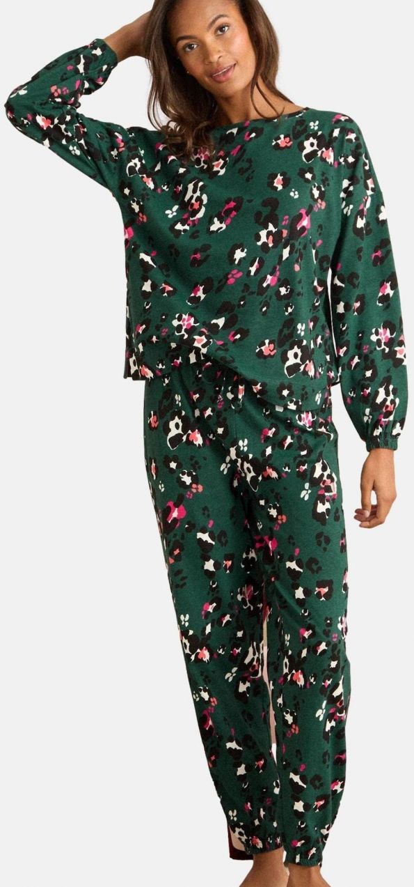 love & roses Pyžamo  tmavozelená / ružová / čierna / prírodná biela