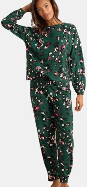 love & roses Pyžamo  tmavozelená / ružová / čierna / prírodná biela