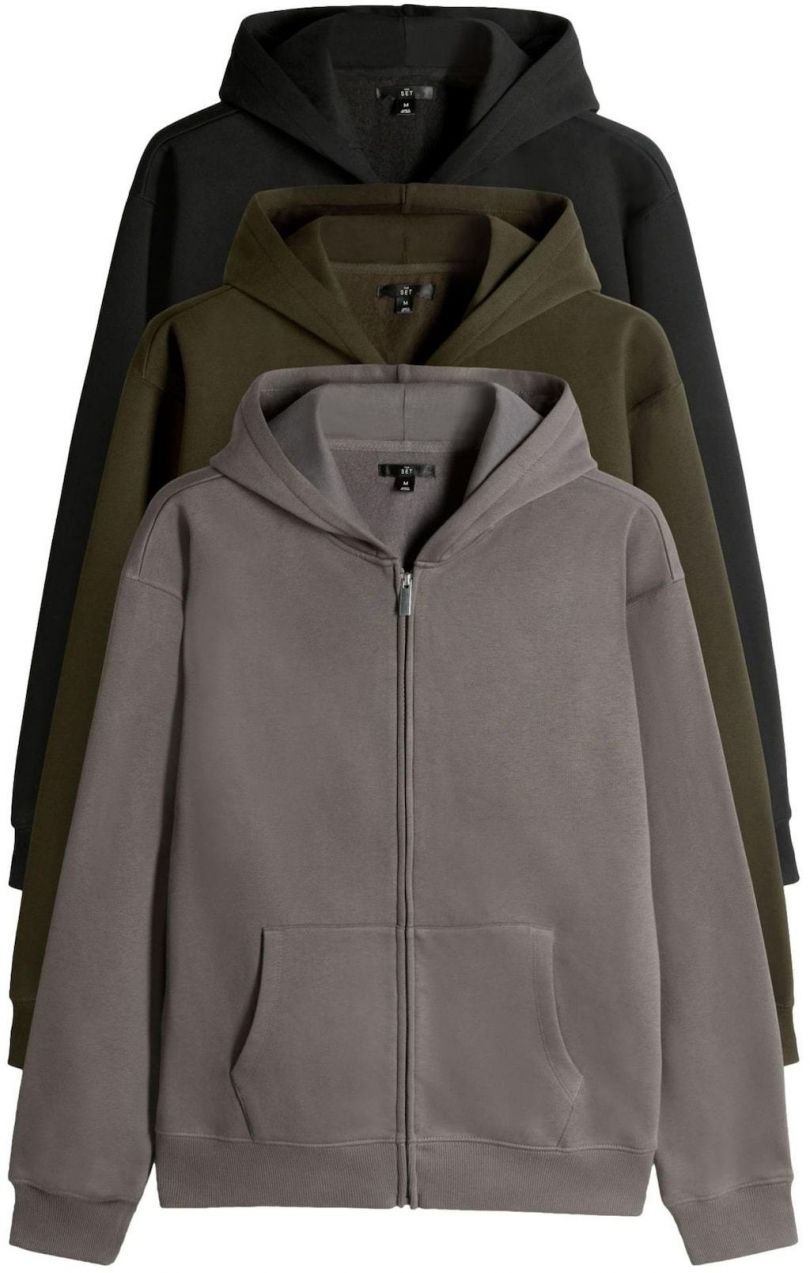 The Set Tepláková bunda  tmavošedá / olivová / čierna