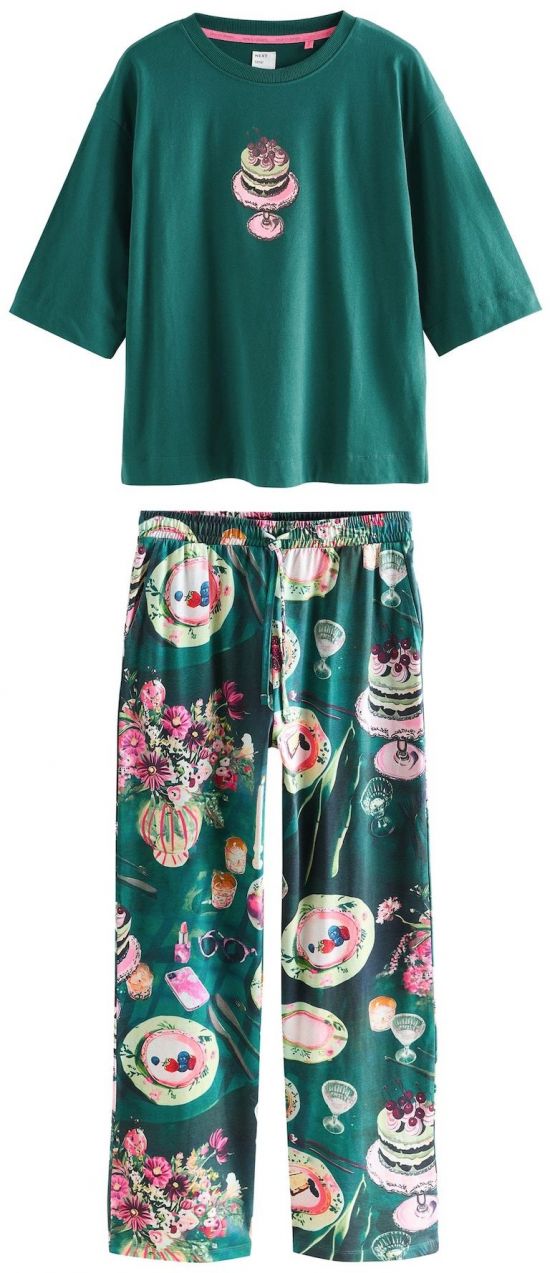 Next Pyžamo  modrá / nefritová / svetloružová