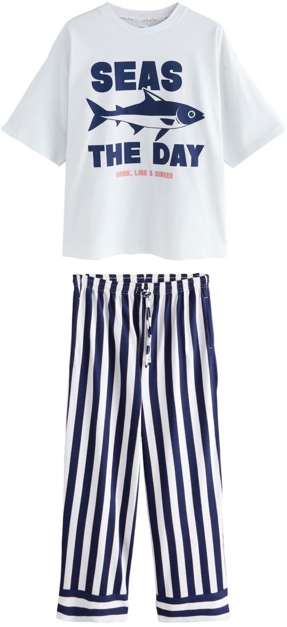 Next Pyžamo  námornícka modrá / koralová / biela