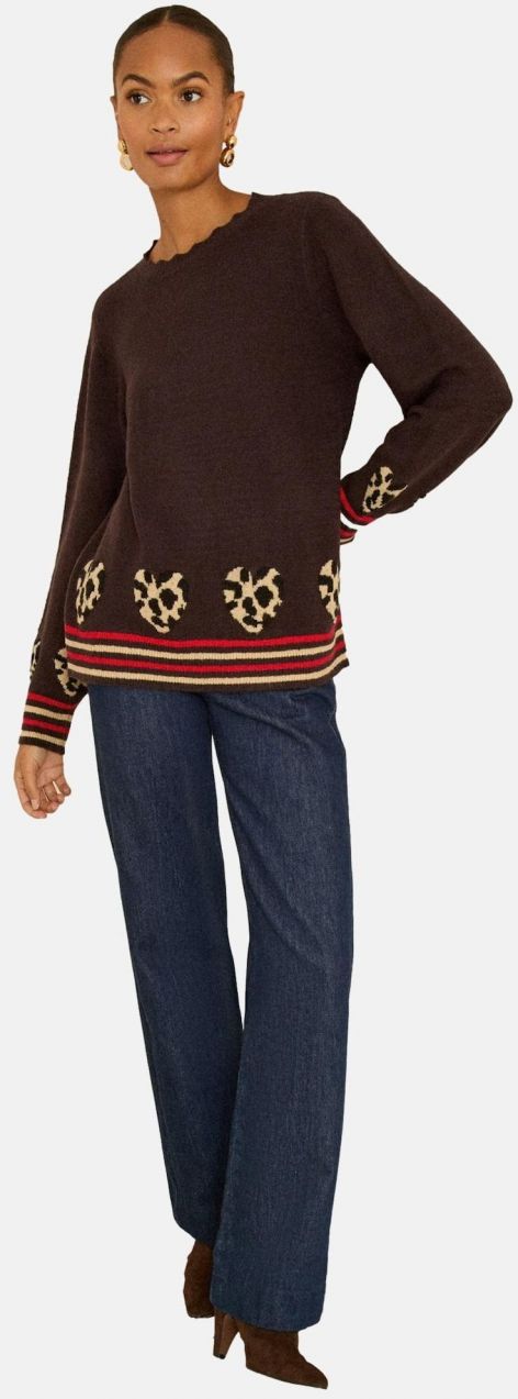 love & roses Sveter 'Love & Roses Animal Heart'  béžová / čokoládová / červená