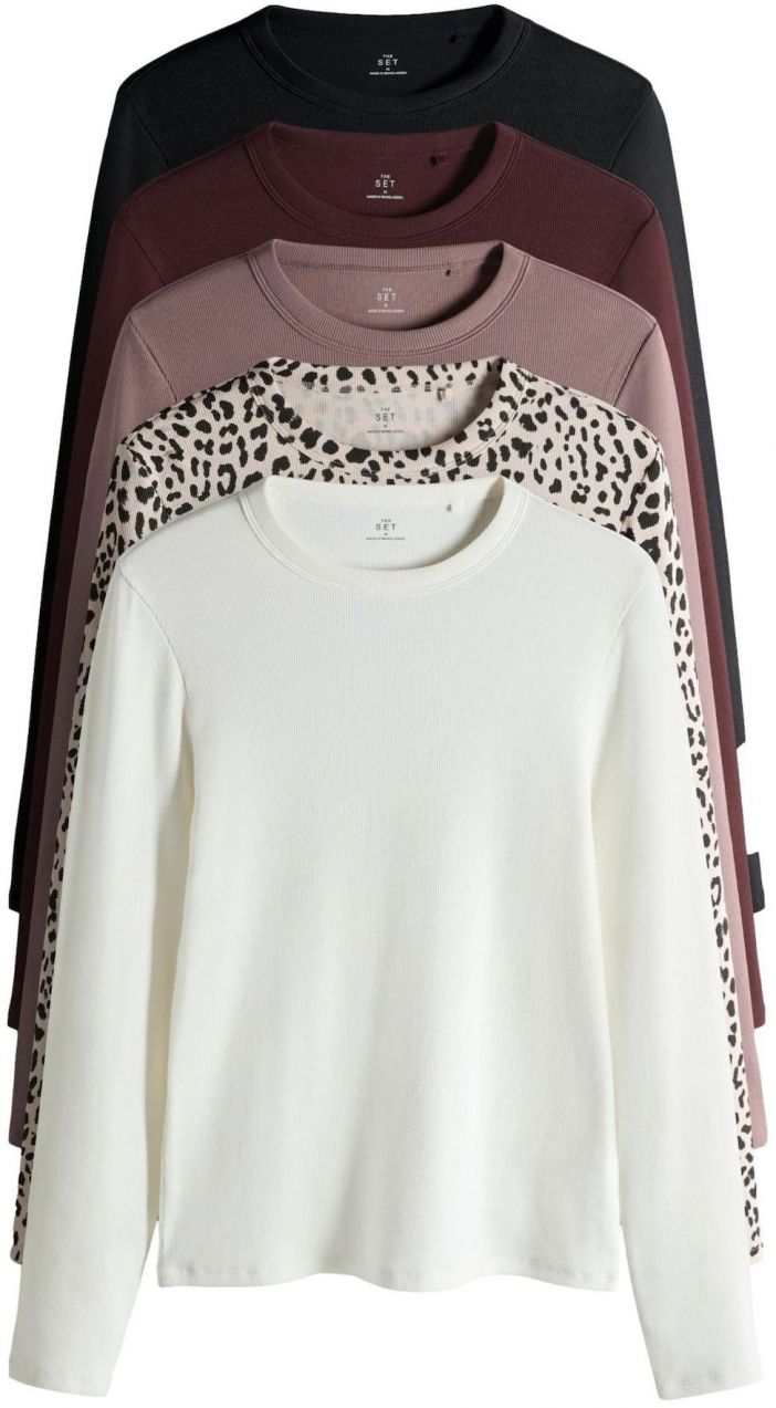 The Set Tričko  béžová / tmavohnedá / slivková / staroružová / čierna / prírodná biela