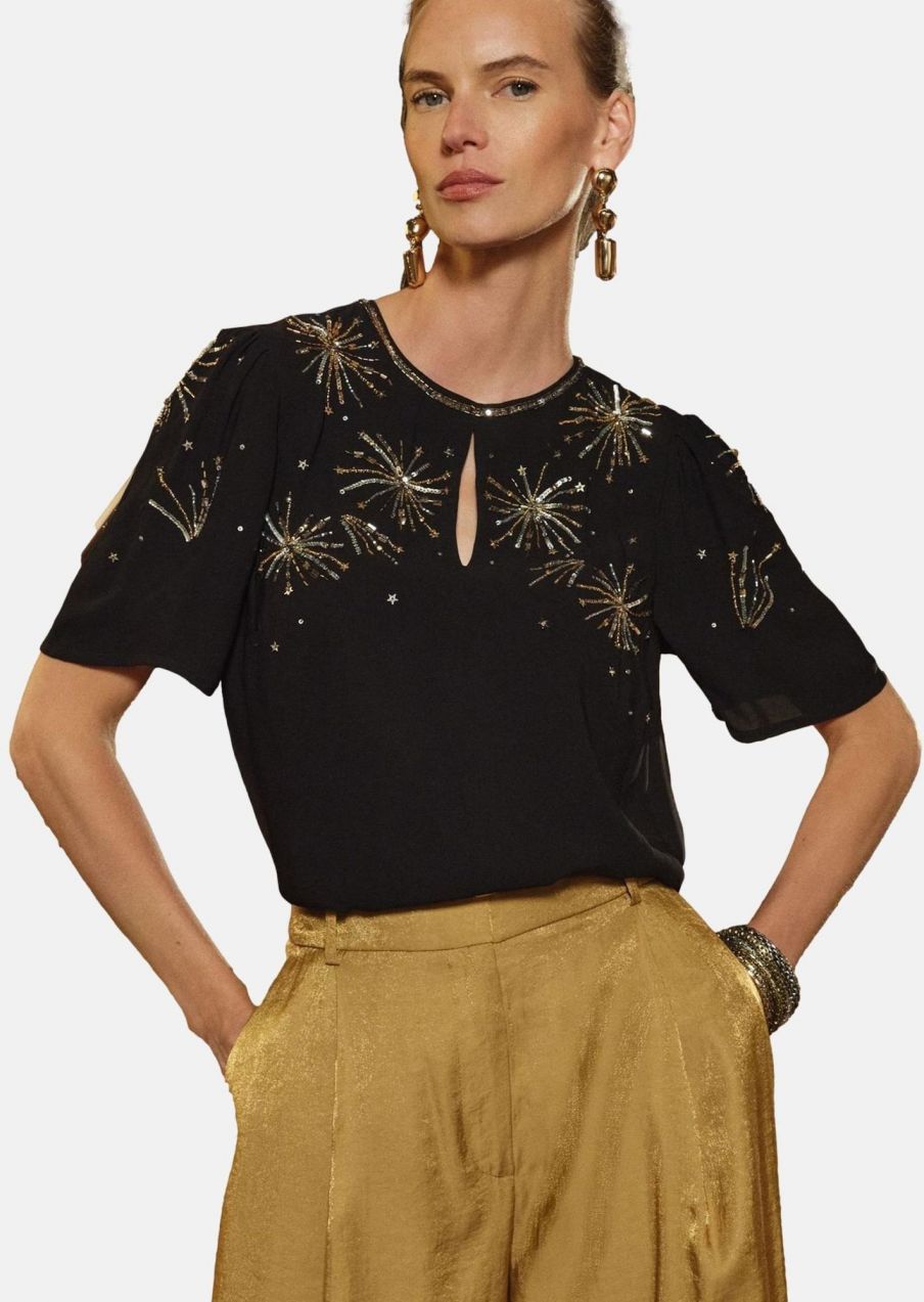 love & roses Blúzka  zlatá / čierna / strieborná