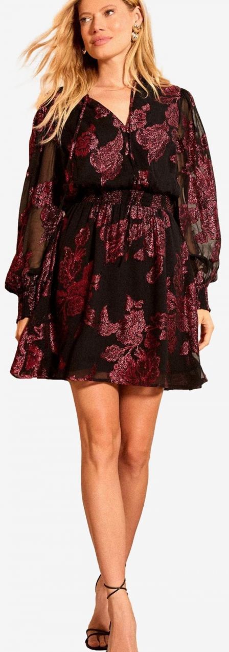 love & roses Kokteilové šaty  tmavočervená / čierna / strieborná