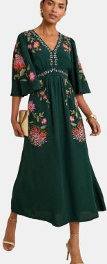 love & roses Šaty  zelená / jedľová / koralová / šedobiela