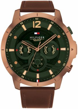TOMMY HILFIGER Analógové hodinky 'LUCA'  hnedá / tmavozelená