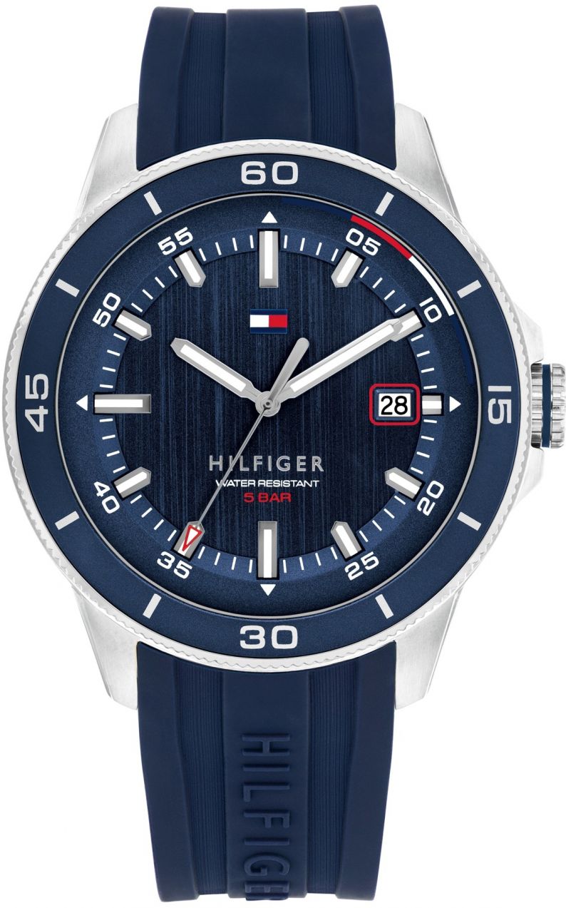 TOMMY HILFIGER Analógové hodinky 'REMY'  námornícka modrá / červená / strieborná