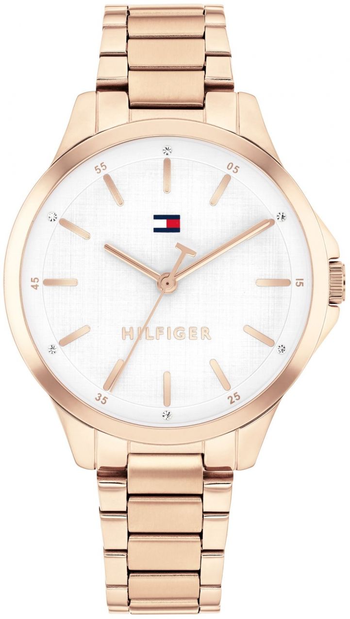 TOMMY HILFIGER Analógové hodinky 'CHLOE'  námornícka modrá / ružové zlato / červená / biela