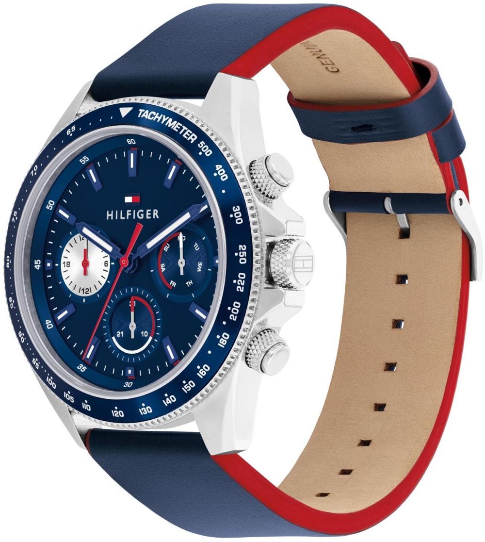 TOMMY HILFIGER Analógové hodinky 'CLARK'  tmavomodrá / červená / strieborná