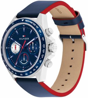 TOMMY HILFIGER Analógové hodinky 'CLARK'  tmavomodrá / červená / strieborná