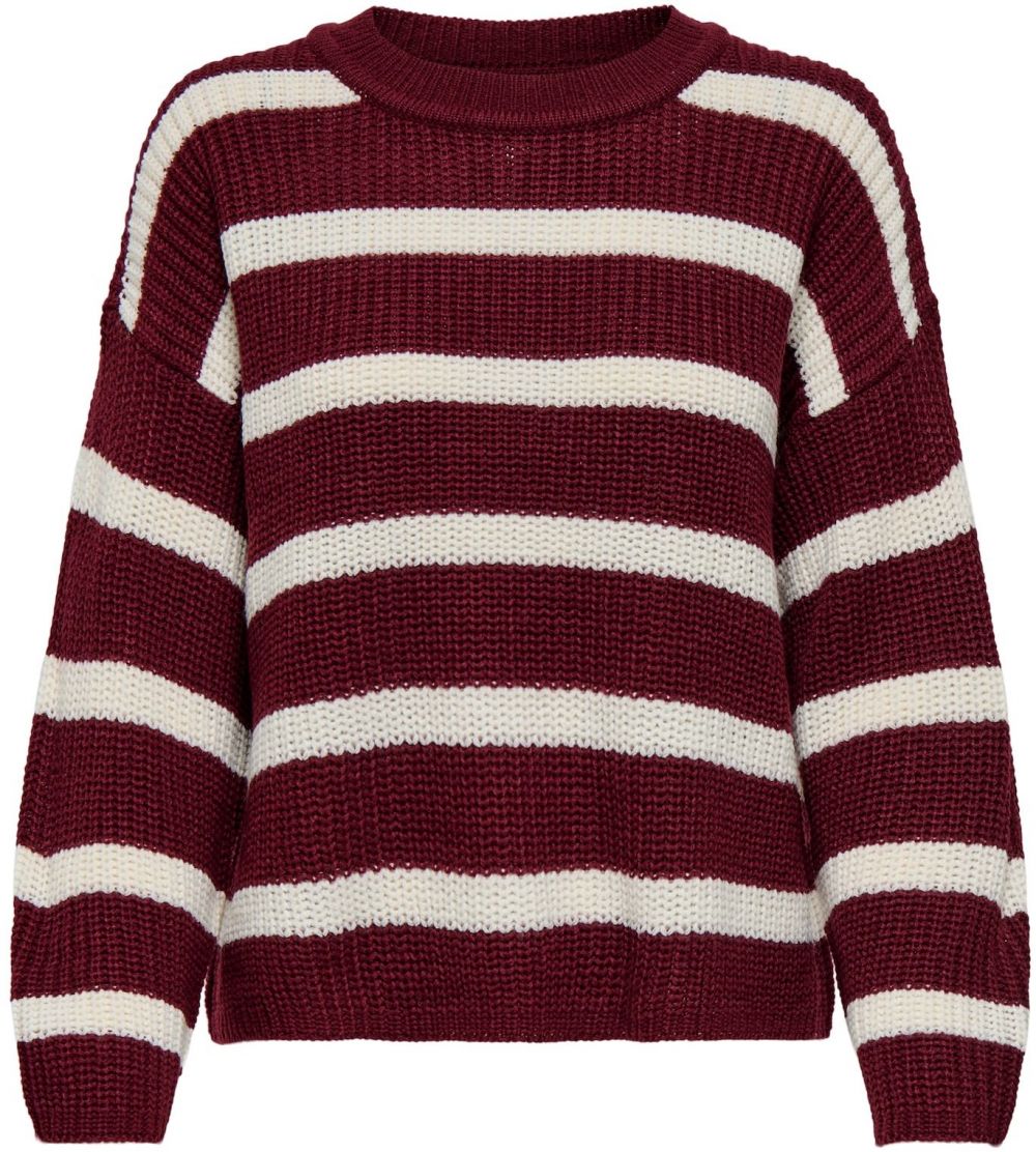 JDY Oversize sveter 'JDYJUSTY'  vínovo červená / biela