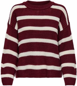 JDY Oversize sveter 'JDYJUSTY'  vínovo červená / biela