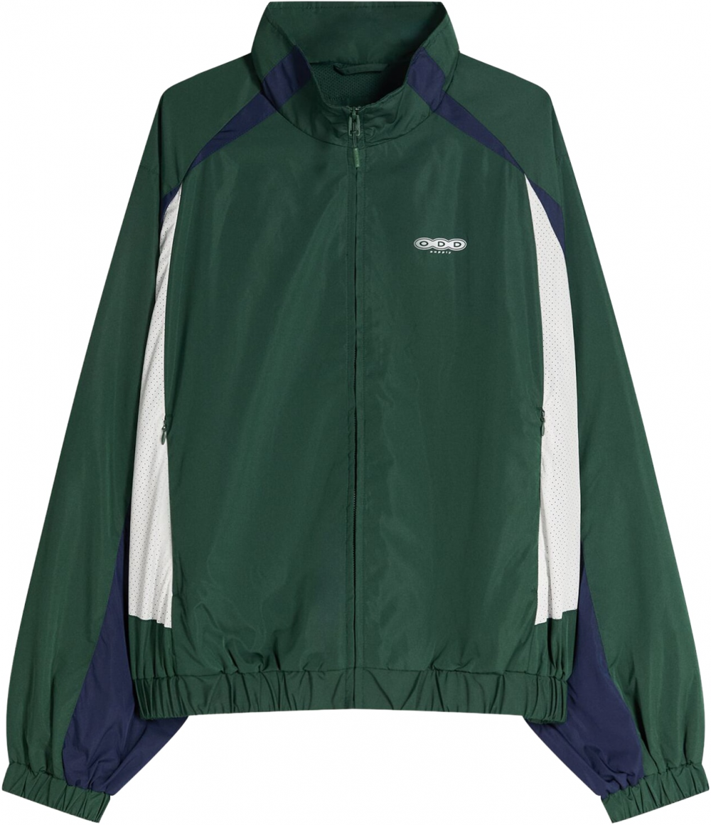 Bershka Prechodná bunda  tmavomodrá / jedľová / biela