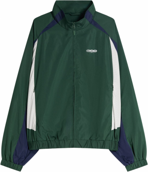 Bershka Prechodná bunda  tmavomodrá / jedľová / biela