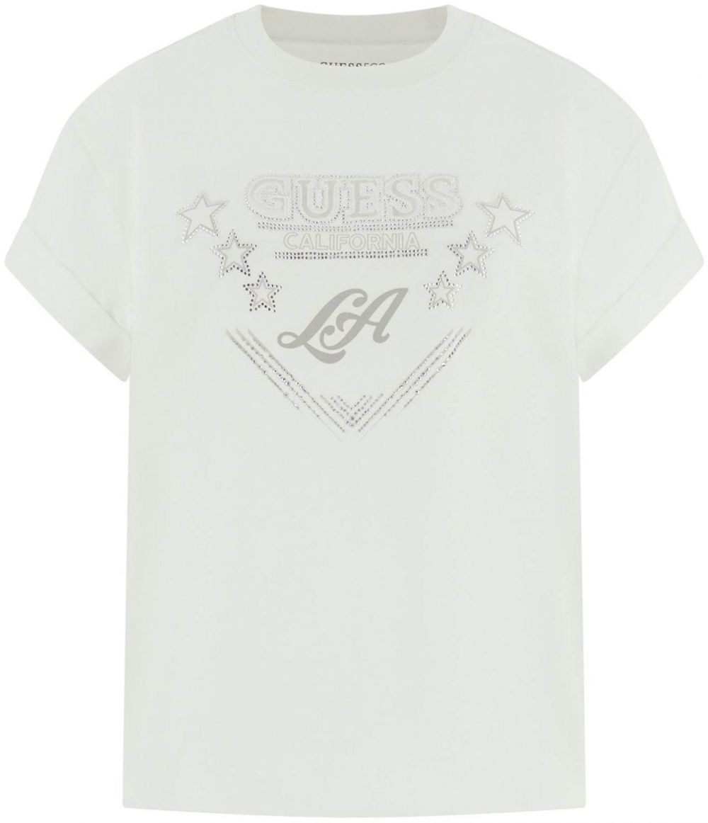 GUESS Tričko 'LA STARS'  sivobéžová / biela