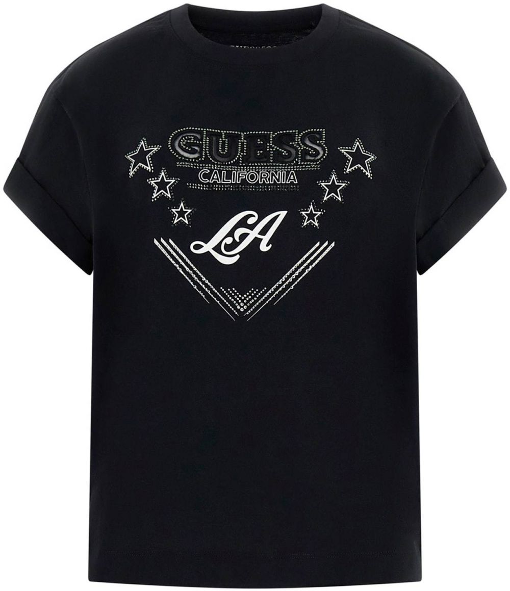 GUESS Tričko 'LA STARS'  čierna / strieborná / biela
