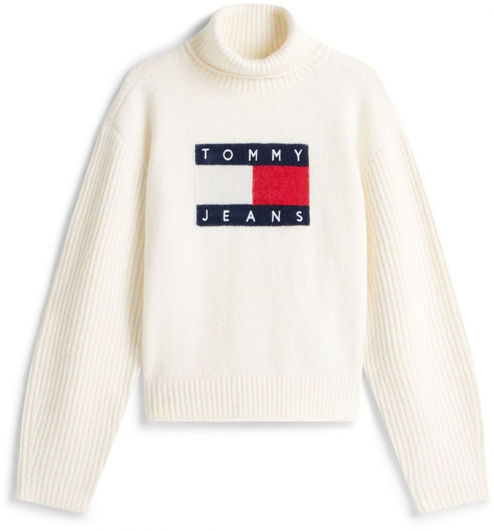 Tommy Jeans Sveter  námornícka modrá / červená / biela / biela ako vlna